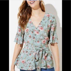 Loft Plus Green Floral Wrap Top, NWT, Size 16
